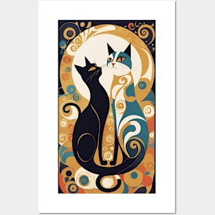 Gustav Klimt's "The Kiss" Inspired Cats: Whimsical Feline Romance Posters and Art